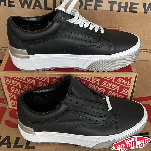 Vans Old Skool Stacked Platforms Shiny Black/True White Men’s - Picture 3 of 16